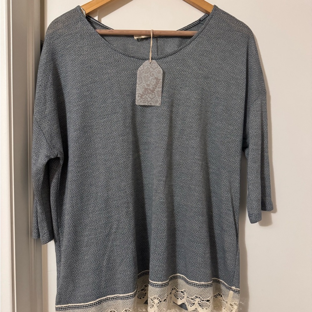 Hem & Thread Gray 3/4 Sleeve Boxy Blouse with Embellished Hem